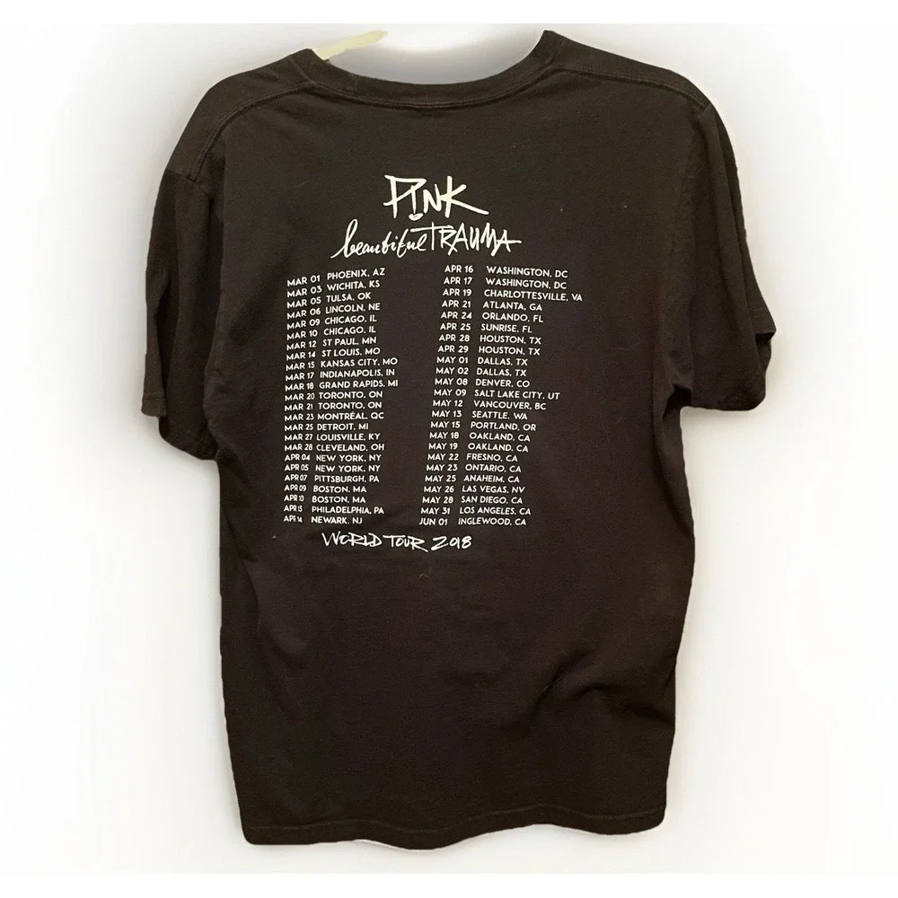 P!nk Pink Beautiful Trauma World Tour 2018 T-Shirt Size Large Black Concert Tee